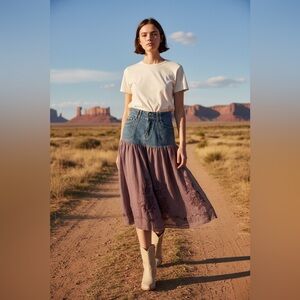 Candies Vintage Y2K Western Boho Embroidered Denim Corduroy skirt Junior size 5